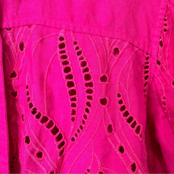 Chico's Pink Eyelet Linen Jacket Size XL 100% Linen - Picture 8 of 14